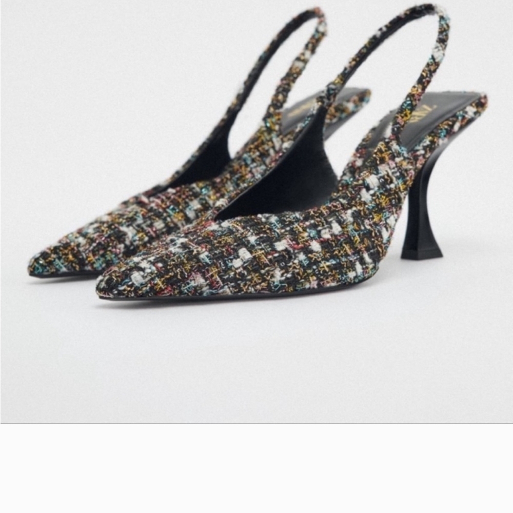 Zara Multicolor Tweed Slingback Heels